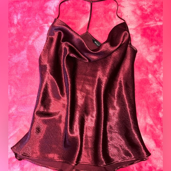Burgundy wine red satin top - Picture 1 of 5